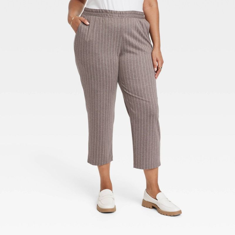Photo 1 of Women's High-Rise Regular Fit Tapered Ankle Knit Pants - a New Day™ Taupe Pinstriped 2X
