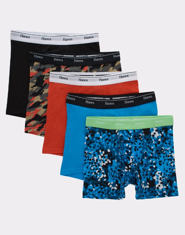 Photo 1 of Hanes Boys' 5pk Originals Printed Boxer Briefs - Blue/Black M
