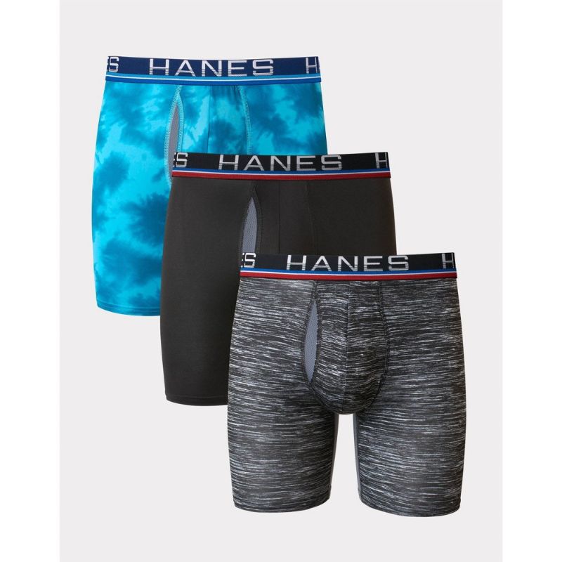 Photo 1 of Hanes Premium Men's Xtemp Total Support Pouch Anti Chafing 3pk Long Leg Boxer Briefs - Blue/Gray/Black S
