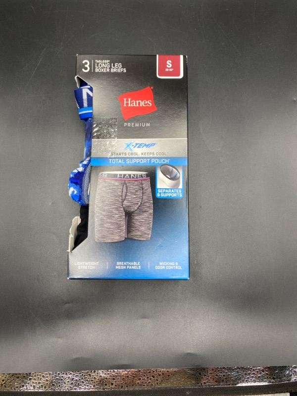 Photo 2 of (S) Hanes Premium Men's Xtemp Total Support Pouch Anti Chafing 3pk Long Leg Boxer Briefs - Blue/Gray/Black
