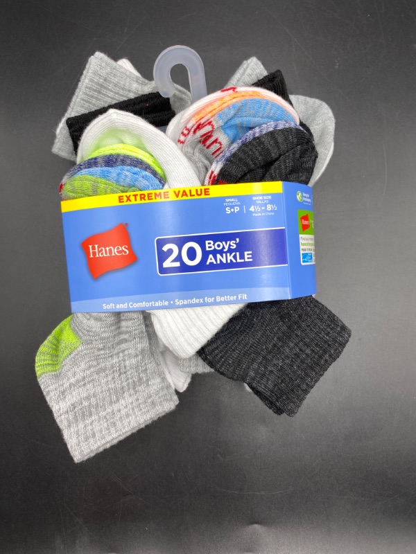 Photo 2 of Hanes Boys' 20pk Ankle Socks - Colors May Vary S
