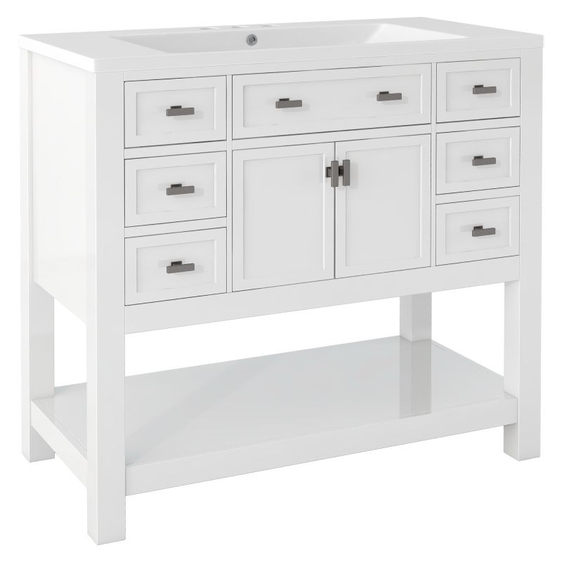 Photo 1 of 36" Bathroom Vanity without Top Sink, White Cabinet only, Bathroom Storage Cabinet with 2 Soft Closing Doors and 6 Drawers (NOT INCLUDE BATHROOM VANITY SINK) WF305084AAK
