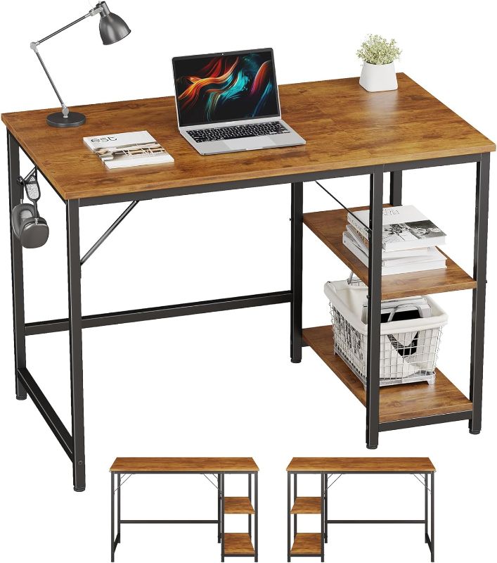 Photo 1 of JOISCOPE Home Office Computer Desk,Small Study Writing Desk with Wooden Storage Shelf,2-Tier Industrial Morden Laptop Table with Splice Board,40 inches(Vintage Oak)
