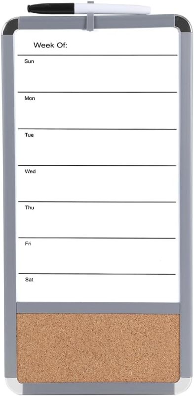 Photo 1 of DumanAsen Weekly Planner Dry Erase Whiteboard for Fridge, 17"x9" Magnetic Cork Board/Combination Board for Wall, Suitable for Home, School, Office
