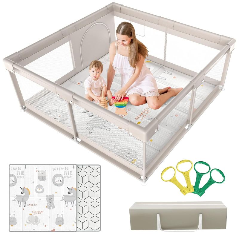 Photo 1 of Baby Playpen,Playpen, Playpen for Babies and Toddlers, Play Pen for Kids, Play Pens for Babies and Toddlers for Apartment (59 * 59inch Grey with mat)
