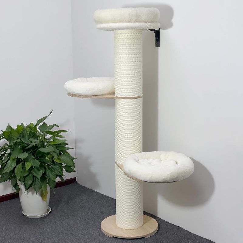 Photo 1 of 63” Oversized Tall Cat Tree Tower for Large Indoor Cats Wall Anchored Cat Scratching Climbing Posts with Three Cat Cushions for Cats Sleeping Perching Sisal Scratching Post, Removable Bed
