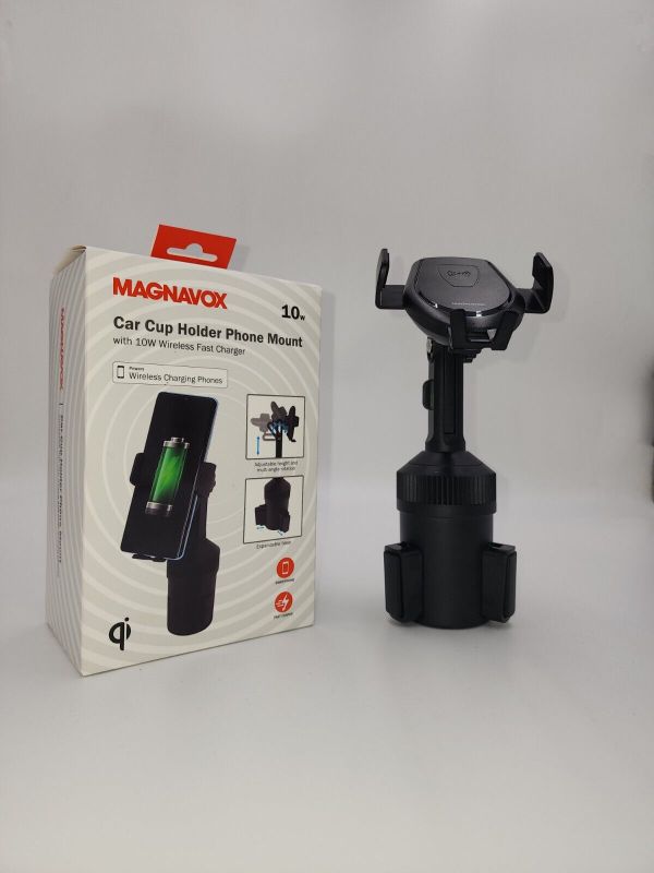 Photo 1 of Magnavox Car Cup Holder Phone Mount with 10W Wireless Fast Charger
