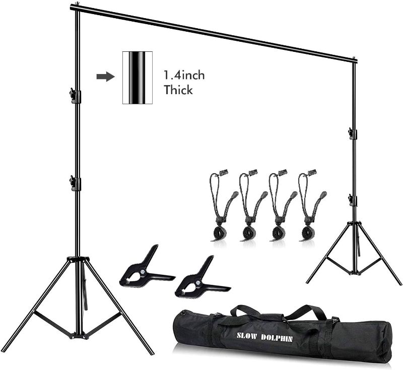 Photo 1 of SLOW DOLPHIN Photo Video Studio 12ft (W) x 10ft (H) Heavy Duty Adjustable Photography Backdrop Stand Background Support System Kit with Carry Bag
