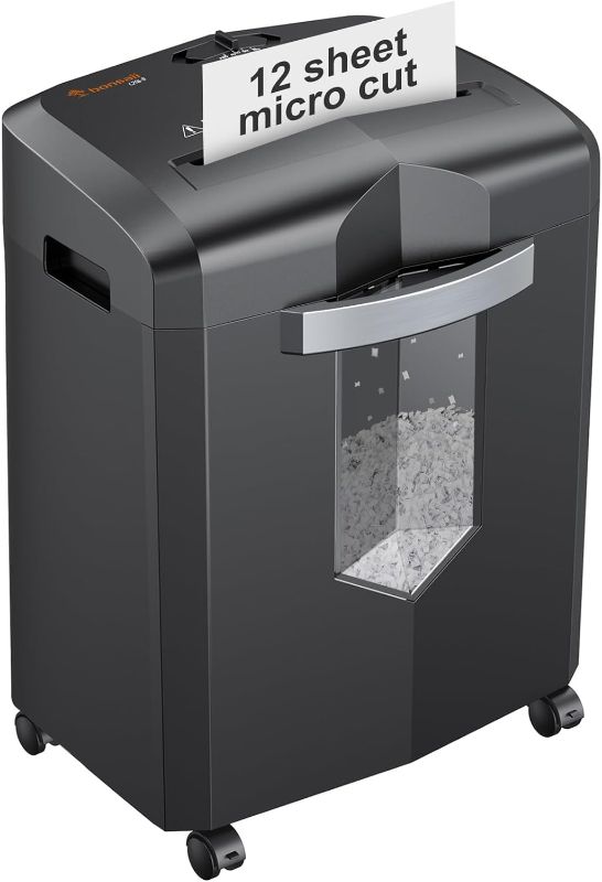 Photo 1 of Bonsaii 12-Sheet Micro Cut Shredders for Home Office, 60 Minute P-4 Security Level Paper Shredder for CD, Credit Card, Mails, Staple, Clip, with Jam-Proof System & 4.2 Gal Pullout Bin C266-B
