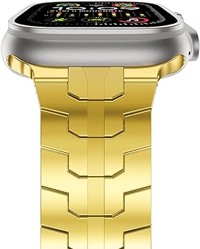 Photo 1 of  Compatible with Gold Apple Watch SE 2nd Series 6 Band 44mm for Men, Stainless Steel Metal Link Folding Clasp for iWatch Ultra 2 Series 9 8 7 SE2 6 5 4 3 2 1, (42mm 44mm 45mm 49mm Gold)