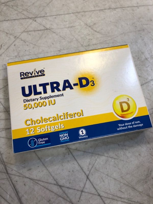 Photo 2 of exp; date 04/2024--ULTRA-D3 New Road Health Supply 50,000 IU, Once a Week Vitamin D Softgel for Bones, Teeth, and Immune Support, Gluten Free, 12 Count 12 Count (Pack of 1)