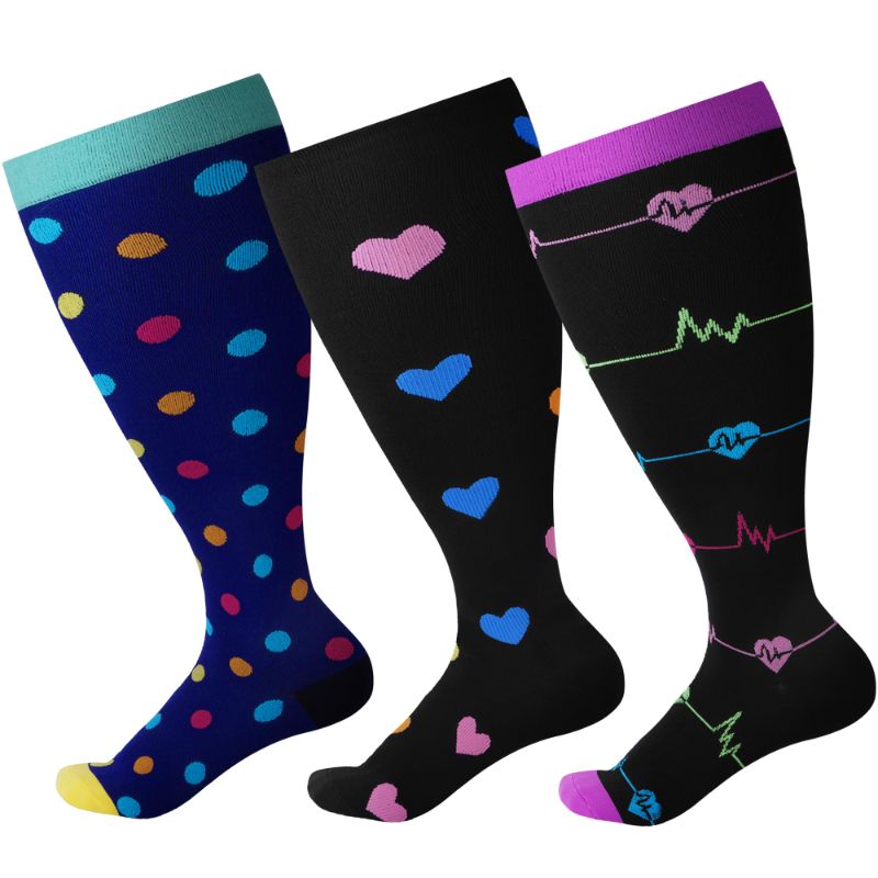Photo 1 of 4XL---3 Pairs Plus Size Compression Socks for Women Men Wide Calf 20-30mmHg Extra Large Knee High Socks Support for Nurses Medical Pregnant Travel Circulation 