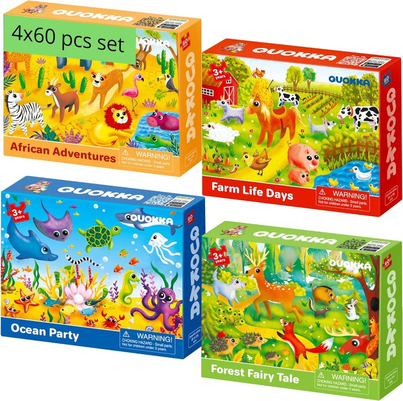 Photo 1 of 
60 Piece Puzzles for Kids Ages 4-6 - 4 Jigsaw Puzzles for Toddlers 3-5 by QUOKKA - Animals Toys for Children 6-8-10 Year Old for Boys and Girls
