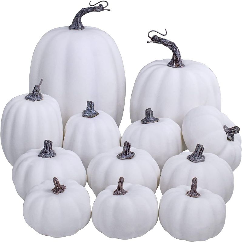 Photo 1 of 
Artificial White Pumpkins Bulk Faux Harvest Pumpkins for Fall Wedding Thanksgiving Halloween Seasonal Holiday Tabletop Decoration Centerpiece 12 Pcs...