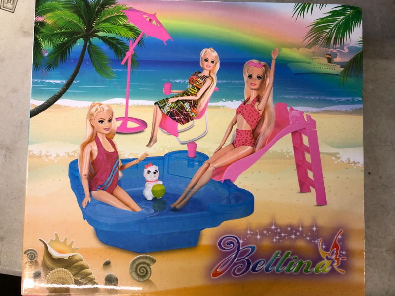 Photo 2 of 
MOKIDOLL Blond Hair Doll Glam Pool and Slide, 12" Summer Beach Swimming Suit Doll Playset, with Umbrella and Chair. Great Gift for Girls Age 3 4 5 6 7...