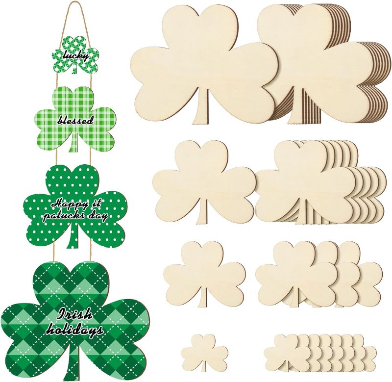 Photo 1 of 
Gerrii 26 Pcs St. Patrick's Day Wooden Cutouts Unfinished Wood Shamrock Cutout Wooden Shamrocks for Crafts Blank Clover Wood Slice for DIY Party...