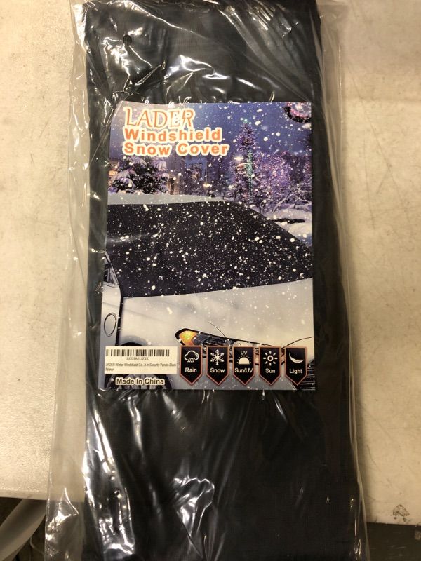 Photo 1 of LADER Windshield Cover for Ice and Snow with Built-in Security Panels and Mirror Covers, Car Windshield Snow Cover Ice Removal Wiper Protector, Windshield Cover for Ice and Snow for Truck & SUV, Cars Black Straps Fixed with Panels
