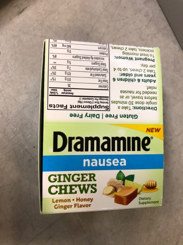 Photo 2 of Dramamine Ginger Chews, Relieves Nausea, Lemon-Honey-Ginger Flavor, 6 Count, 12 Pack Tray Ginger Chew Tray