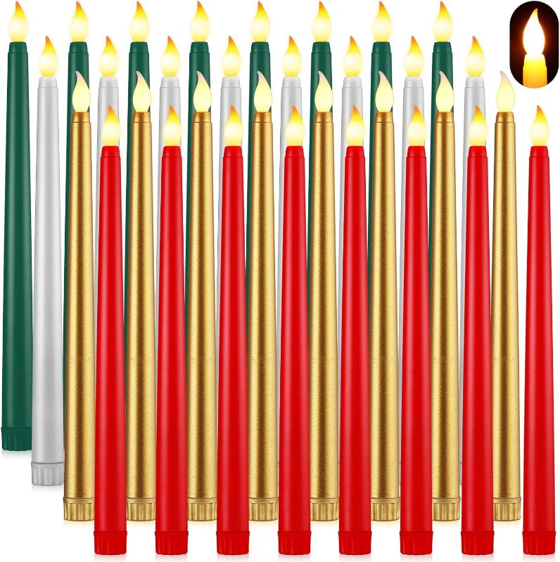 Photo 1 of 32 Pcs LED Flameless Candles 11 Inch Long Taper Candles Battery Operated Red Gold Silver Green Candles for Wedding Valentine Christmas Church Home Decoration 4 Colors