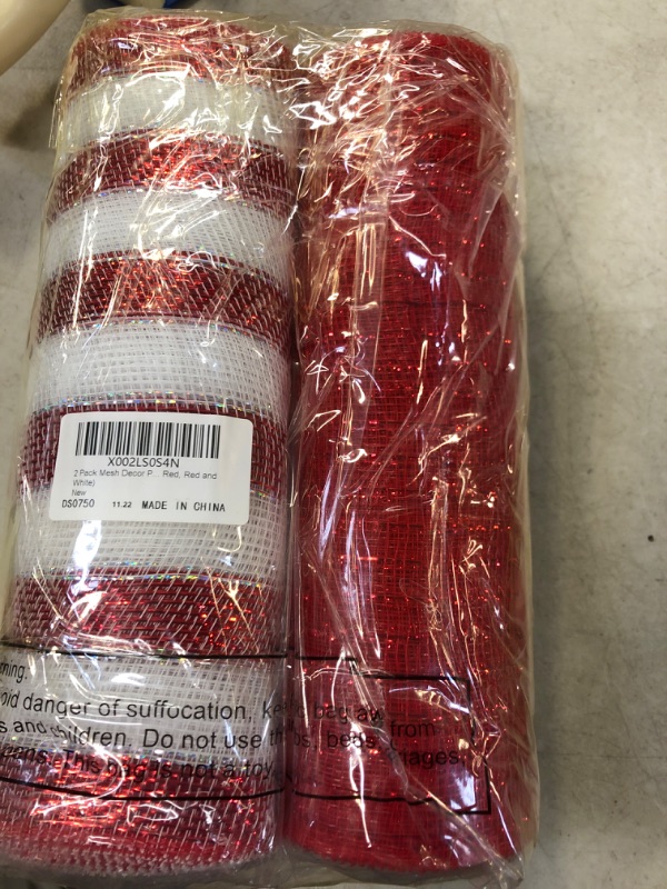 Photo 2 of 
2 Rolls Decor Mesh Poly Ribbons 10 Inch x 30 Feet Each Roll Metallic Foil Mesh Ribbon Christmas Tree Decorative Mesh Red and White Rolls for Xmas Wreaths...