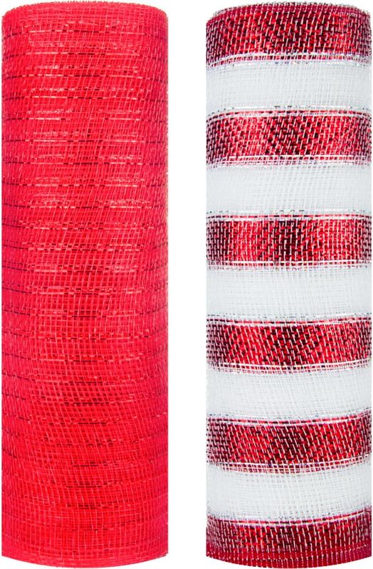 Photo 1 of 
2 Rolls Decor Mesh Poly Ribbons 10 Inch x 30 Feet Each Roll Metallic Foil Mesh Ribbon Christmas Tree Decorative Mesh Red and White Rolls for Xmas Wreaths...