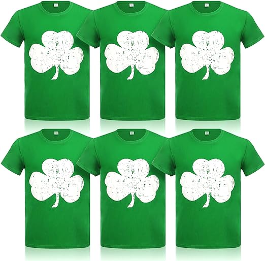 Photo 1 of 6 Pcs St Patrick's Day T Shirt Shamrock Irish Ireland T Shirt Green Distressed Men's Women's Cotton Clover Tee