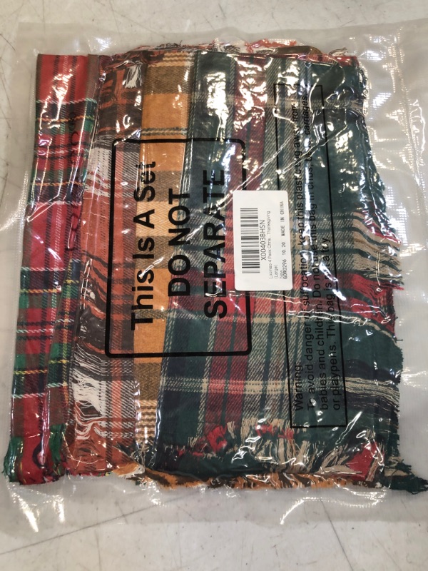 Photo 2 of 4 Pack Christmas Dog Bandanas, Dog Bandanas with Tassels Edges, Plaid Reversible Dog Bandana, Multiple Sizes Offered, Holiday Dog Bandanas for Christmas Halloween Thanksgiving (Large)