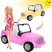 Photo 1 of Fashion Car for Dolls, Sunlight Changes Color Off Road Doll Vehicle with Working Seat Belts Yellow Color Changing Pink Kids Toy Cars Ideal Gift for Girls Boys Increase Children's Fun