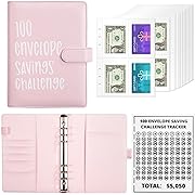 Photo 1 of 100 Envelopes Money Saving Challenge Binder,A5 Money Saving Budget Binder with Cash Envelopes - Savings Challenges Book for Planning and Saving $5,050 (Pink)