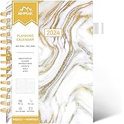 Photo 1 of 2024 Weekly and Monthly Planner, AIMPEAK 2024 Weekly Planner with Tabs, Jan. 2024 - Dec. 2024, Daily Planner with Inner Pocket, Pen Loop, Flexible Cover?Spiral Binding, White Marble, B5(10"x7")
