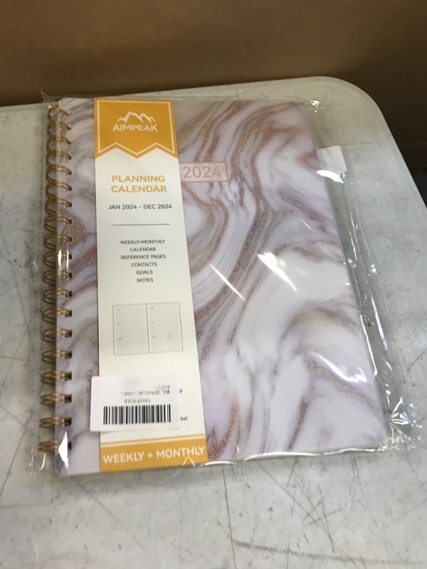 Photo 2 of 2024 Weekly and Monthly Planner, AIMPEAK 2024 Weekly Planner with Tabs, Jan. 2024 - Dec. 2024, Daily Planner with Inner Pocket, Pen Loop, Flexible Cover?Spiral Binding, White Marble, B5(10"x7")