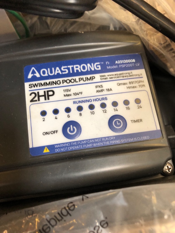 Photo 4 of AQUASTRONG 2 HP In/Above Ground Single Speed Pool Pump, 220V, 8917GPH, High Flow, Powerful Self Primming Swimming Pool Pumps with Filter Basket
