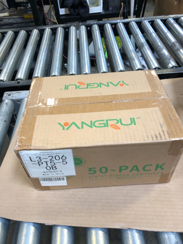Photo 1 of YANGRUI Clamshell Take Out Containers, Shrink Wrap 50 Pack 9 x 6 Inch 28 OZ Plastic Hinged To Go Containers Microwave Freezer Safe BPA Free Meal Prep Container take out food containers 9x6 inch - Black