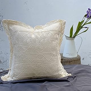 Photo 1 of 18 Inch Cotton Lace Throw Pillow Covers for Home Decor, Decorative Cotton Crocheted Floral Pillow Cases for Sofa and Bed, Vintage Style Lace Home Pillow Cover
