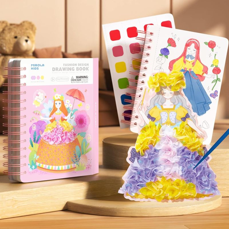 Photo 1 of 3 in 1 Fashion Design Drawing Book for Girls, Princess Dress-up Activity Book with Watercolor Painting, Stickers, Poking, Puzzle Puncture Painting for Kids, DIY Craft Kit for 3 4 5 6
