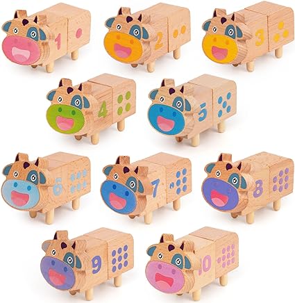 Photo 1 of 20 Pcs Number Matching Learning Toy Wooden Counting Cows Toy for Toddler Preschool Math Toys Numbers Match Games Color Sorting - Stacking Fine Motor Skills Toys Montessori Numbers Toys