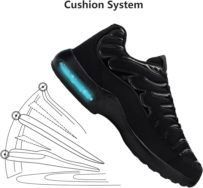 Photo 1 of Size 10--DYKHMILY Air Cushion Steel Toe Shoes for Men Lightweight Breathable Safety Toe Tennis Shoes Slip Resistant Puncture Proof Work Shoes(10,Black,D91825)