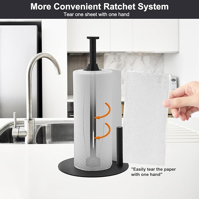Photo 1 of Zitalupy Paper Towel Holder Countertop, Paper Towel Holder Stand with Ratchet System, One-Handed Tear Paper Stainless Steel Black Paper Towel Holder for Kitchen Bathroom*****Factory Sealed

