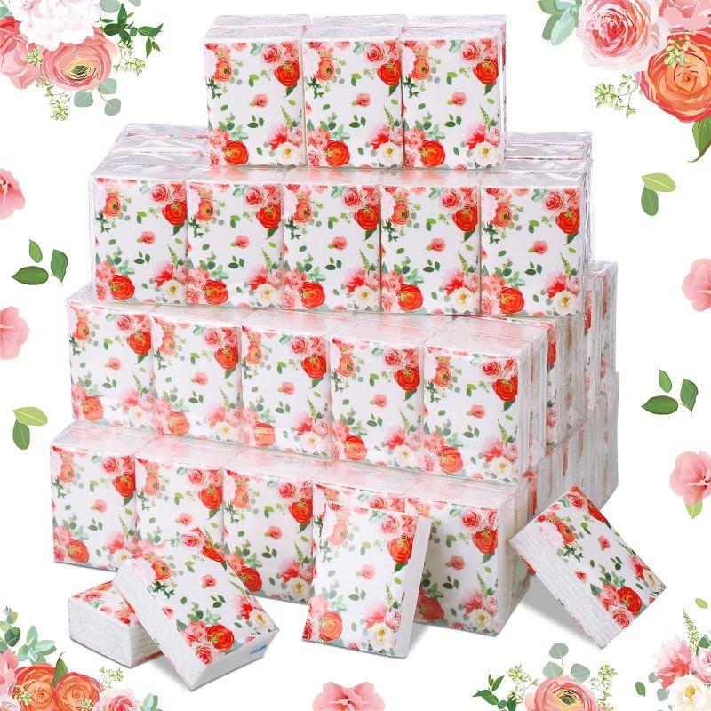 Photo 1 of 100 Packs Tissue Packs Floral Pocket Tissues, 7 Sheets Each Pack, Travel Facial Tissues Packs Soft Mini Tissues Travel Size Bulk 3 Ply Tissue Packs for Wedding Holiday Spring Picnic Party