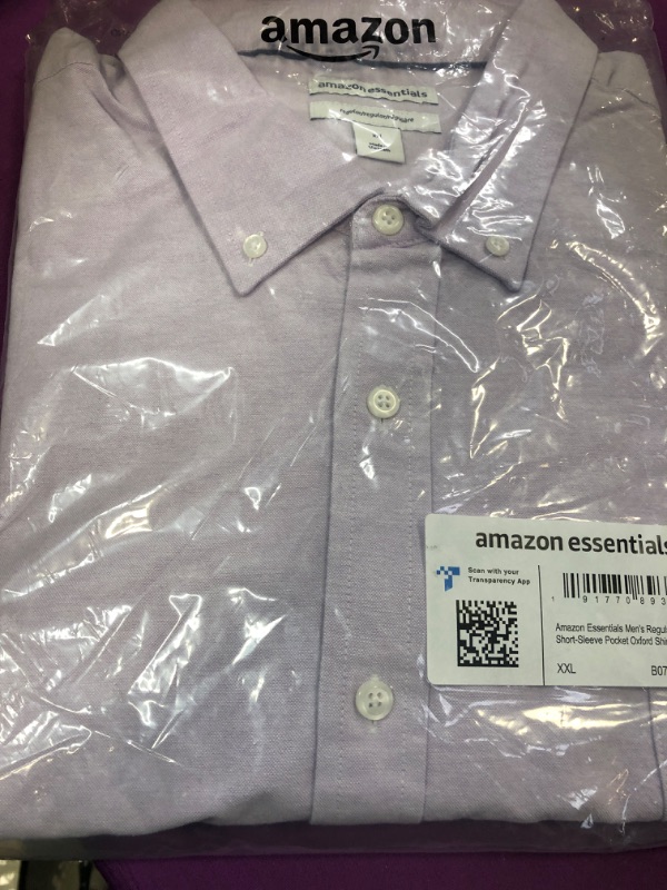 Photo 2 of Amazon Essentials Men's Regular-Fit Short-Sleeve Pocket Oxford Shirt XX-Large Lavender