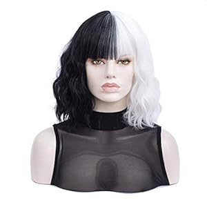 Photo 1 of MORTICIA White and Black Wig Short Curly Women Bob Wig Full Bang Wavy Texure Heat Resistant Synthetic Short Women Wig (White and Black)