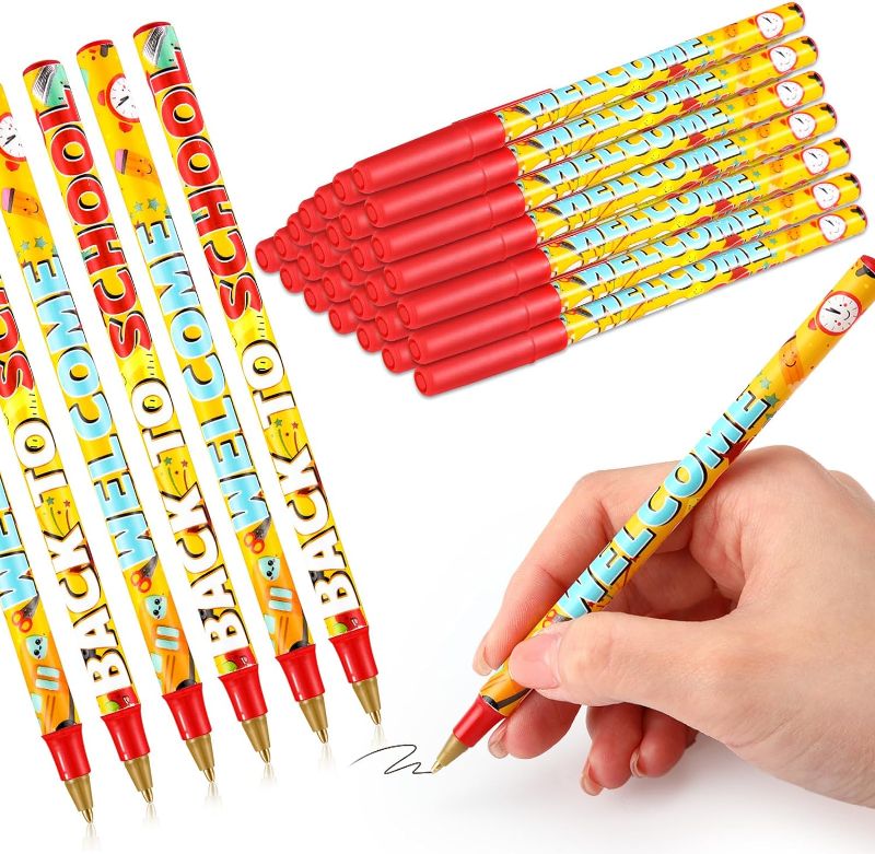 Photo 1 of Yeaqee 100 Pieces Welcome Back to School Pens First Day of School Ballpoint Pens Inspirational Pens with School Elements for Children and Students Reward Supplies