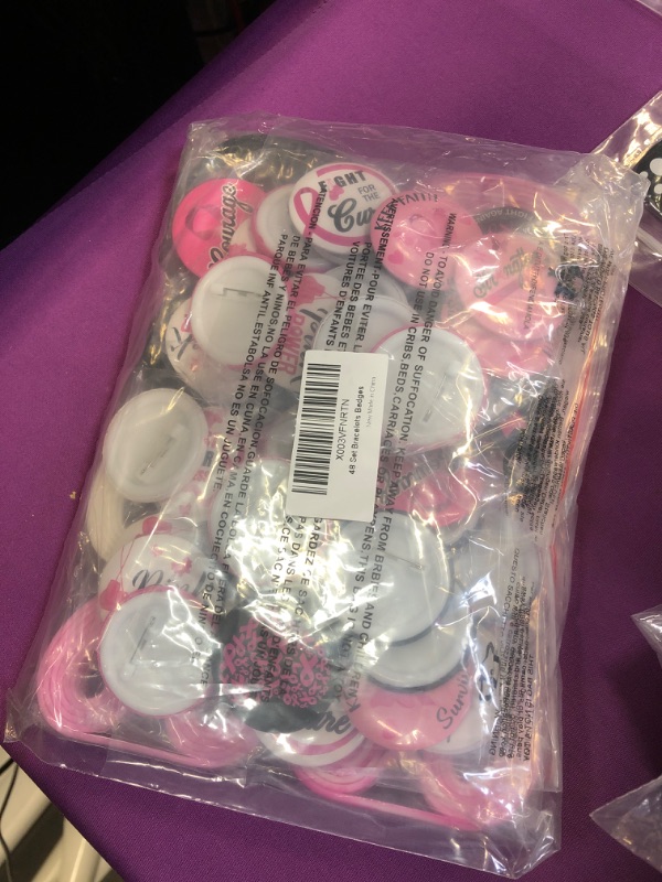 Photo 2 of 96 PCS Breast Cancer Awareness Accessories, 48 PCS Breast Cancer Awareness Silicone Wristbands, 48 PCS Button Badges, Ribbon Party Supplies Bulk Items for Breast Cancer Themed Events, Fundraiser