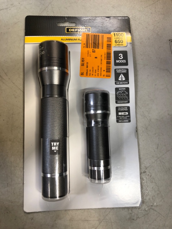 Photo 2 of 1100 Lumens and 650 Lumens Alkaline Battery LED Slide-to-Focusing Powered Aluminum Flashlight (2-Pack)