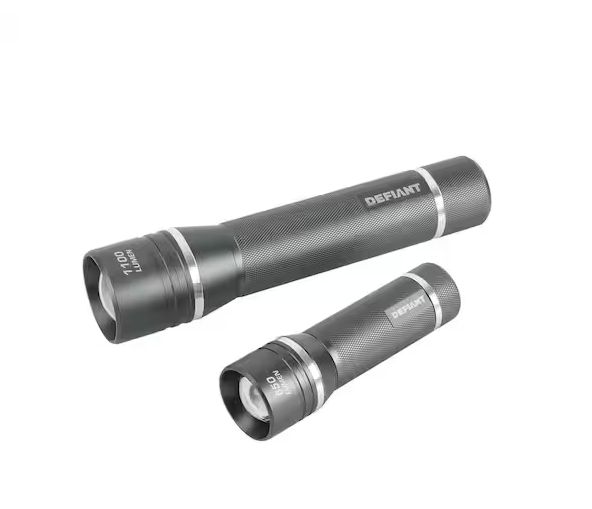 Photo 1 of 1100 Lumens and 650 Lumens Alkaline Battery LED Slide-to-Focusing Powered Aluminum Flashlight (2-Pack)