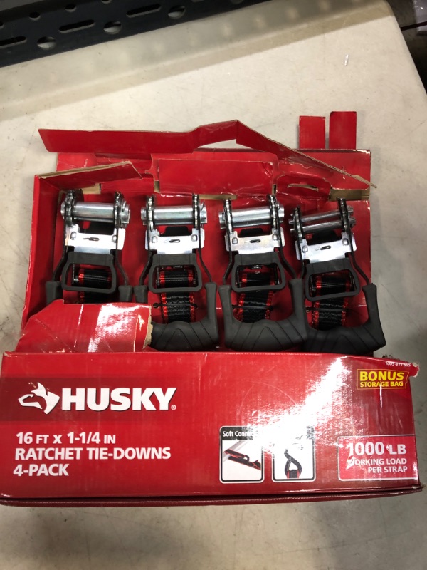 Photo 1 of 16 ft. 1.25 in. Ratchet Tie-Down Straps with S-Hook (4-Pack)