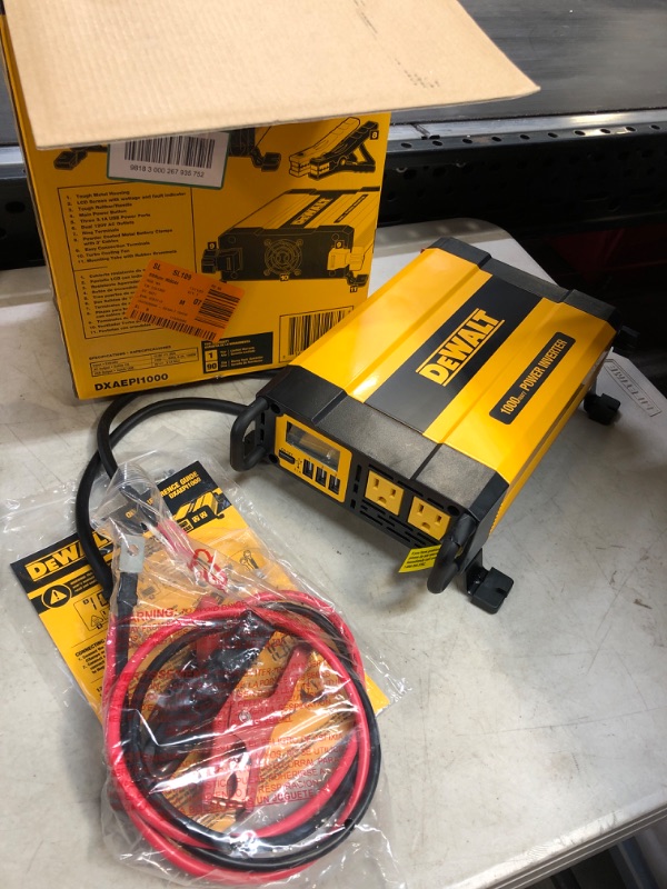 Photo 2 of DEWALT DXAEPI1000 Power Inverter 1000W Car Converter with LCD Display: Dual 120V AC Outlets, 3.1A USB Ports, Battery Clamps