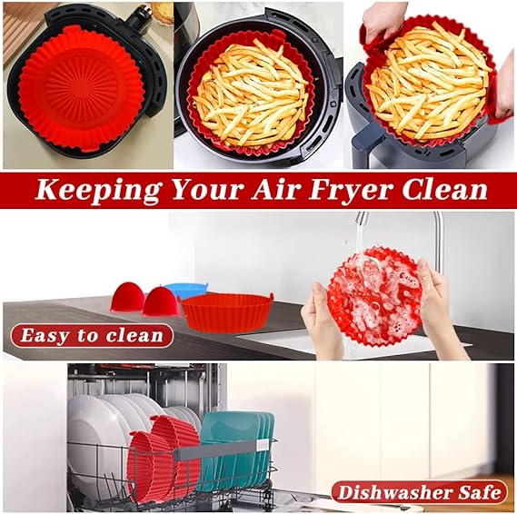 Photo 1 of 7.9inch Air Fryer Silicone Pot, 2-Pack Food Safe Air Fryer Liners Round, Silicone Air Fryer Basket Oven Accessories, Reusable Replacement of Flammable Parchment Liner(Red+Blue), For 3-5QT