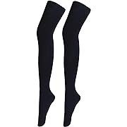 Photo 1 of Bestjybt Women Extra Long Cotton Thigh High Socks for Tall Girls (Black)