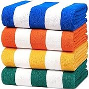Photo 1 of 4 Pack Stripe Beach Towel Thin Terry with Towel Bands Set Oversized Large Clearance Pool Accessories Soft Super Absorbent Best Swim Towels Blanket